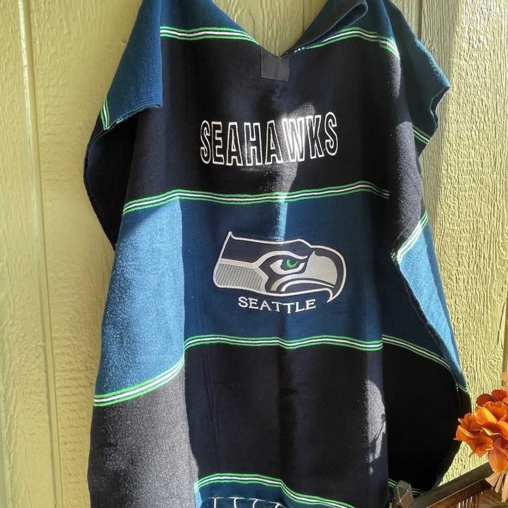 NFL Football Embroidered Poncho Seattle Seahawks Mexican Poncho One Size